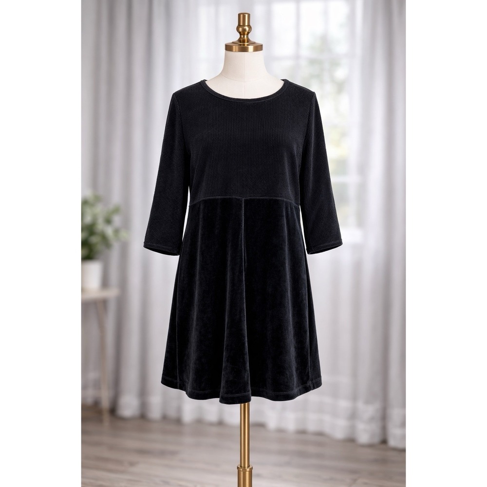 J. Jill Velour Velvet Plush Shift Dress Black Long‎ Sleeves Whimsigoth Size M